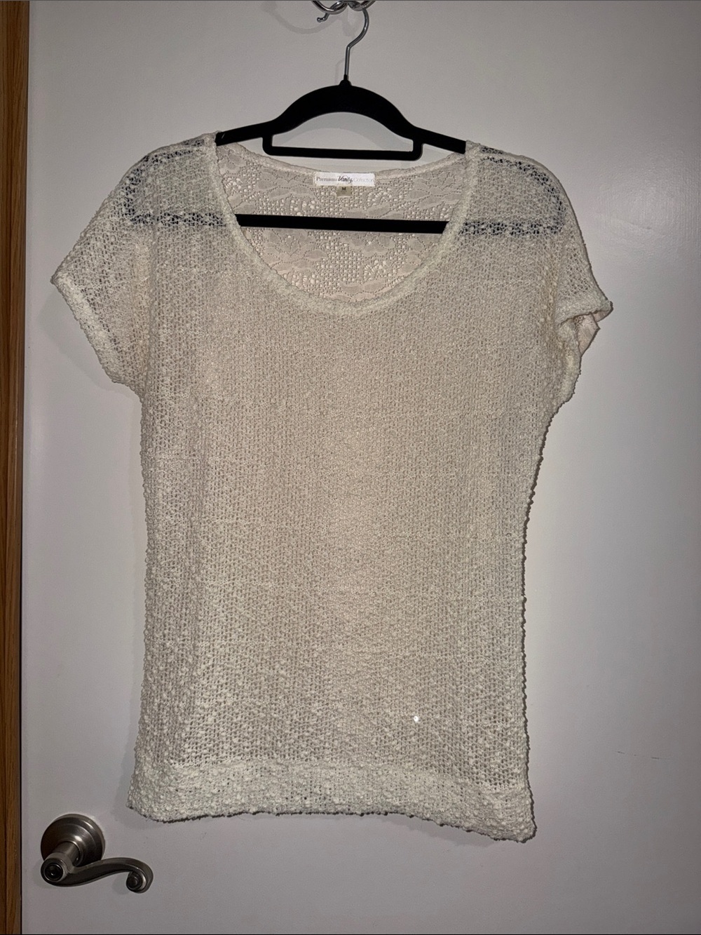 Lightweight Cream Knit Short Sleeve Tee by Francesca's Collections